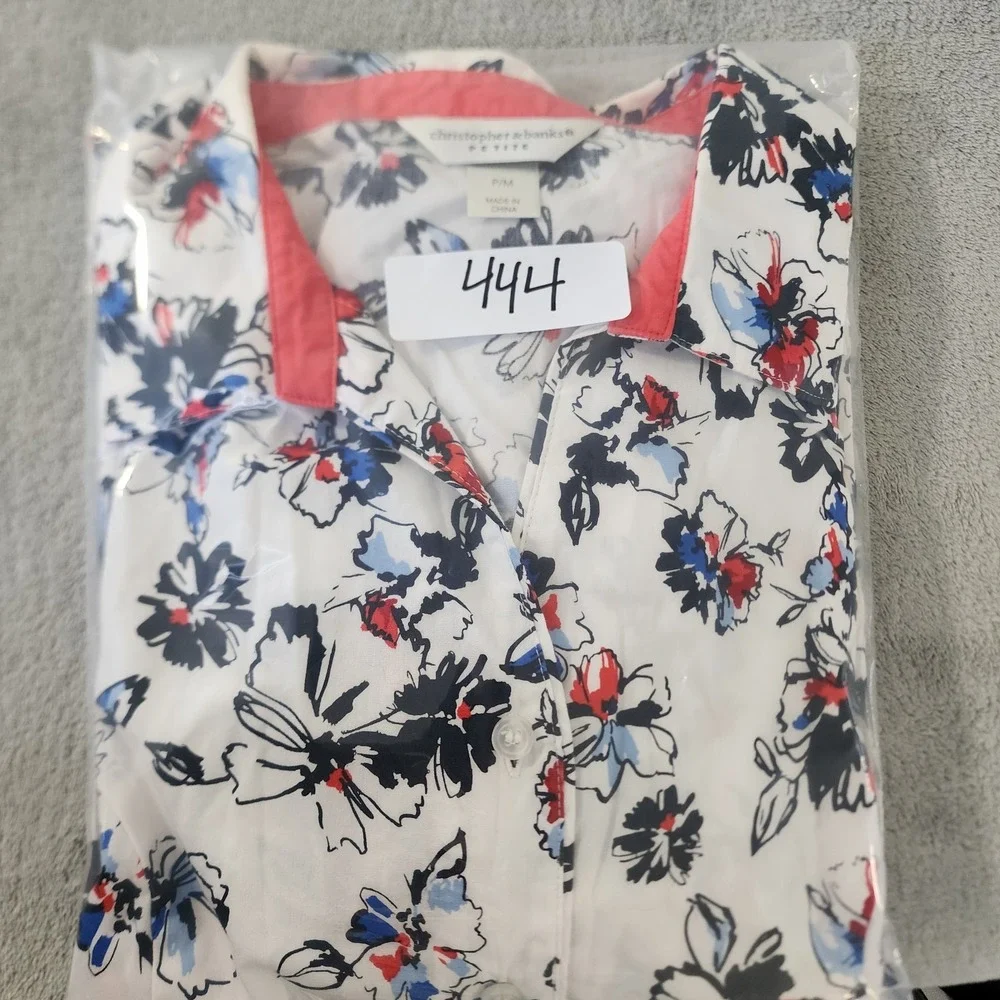 Christopher &‎ Banks Floral Print Button Down Long Sleeve Size Petite Medium